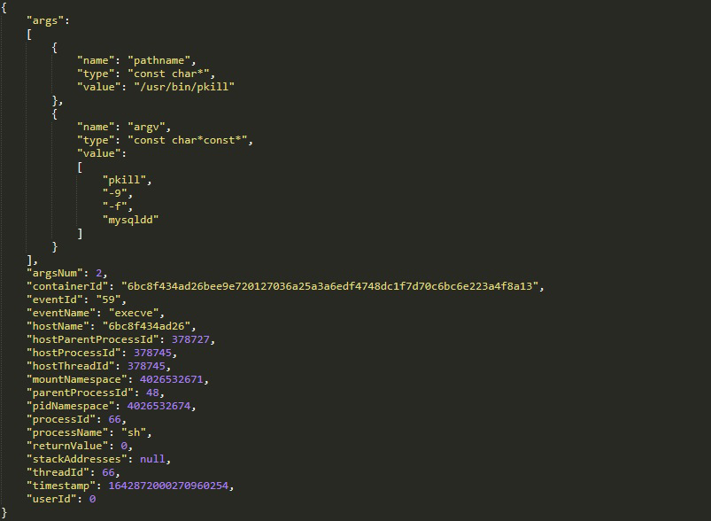 Pkill command from shell script captured with Tracee