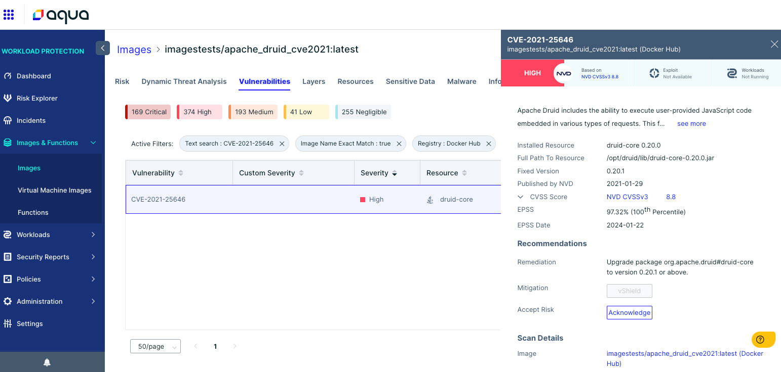 Detection of the Apache Druid vulnerability