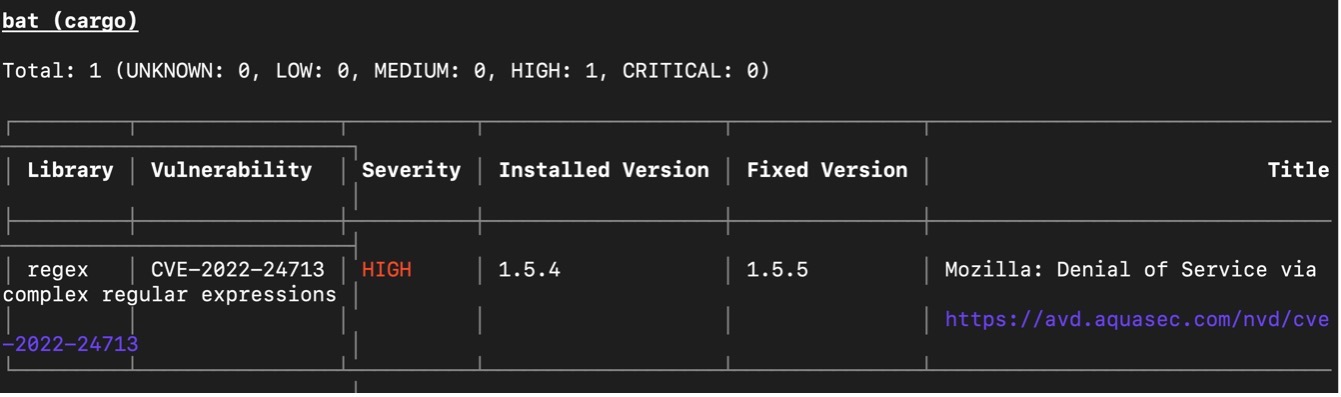 Trivy scans the packages detailed within for vulnerabilities